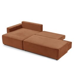 Canapé d'angle gauche ouvert convertible ZOLA 4 places velours cotelé terracotta