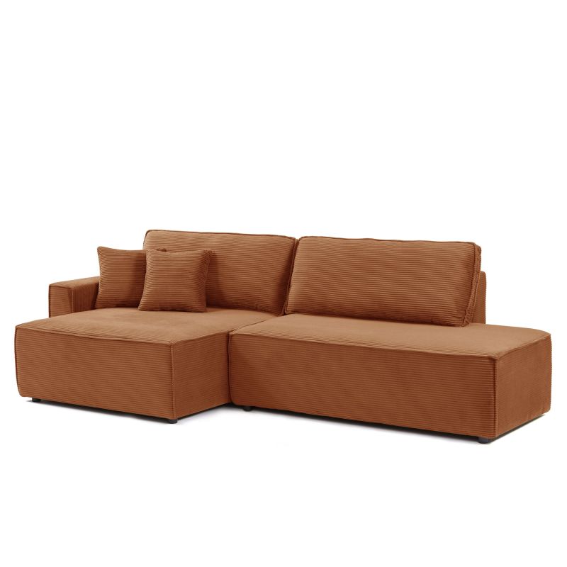 Canapé d'angle gauche ouvert convertible ZOLA 4 places velours cotelé terracotta