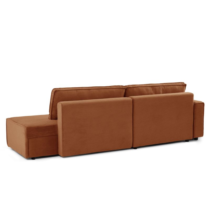 Canapé d'angle gauche ouvert convertible ZOLA 4 places velours cotelé terracotta