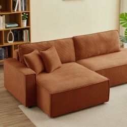 Canapé d'angle gauche ouvert convertible ZOLA 4 places velours cotelé terracotta