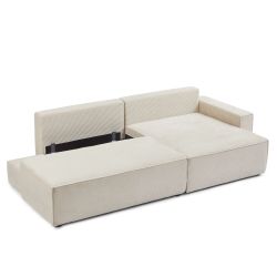 Canapé d'angle droit ouvert convertible ZOLA 4 places velours cotelé beige