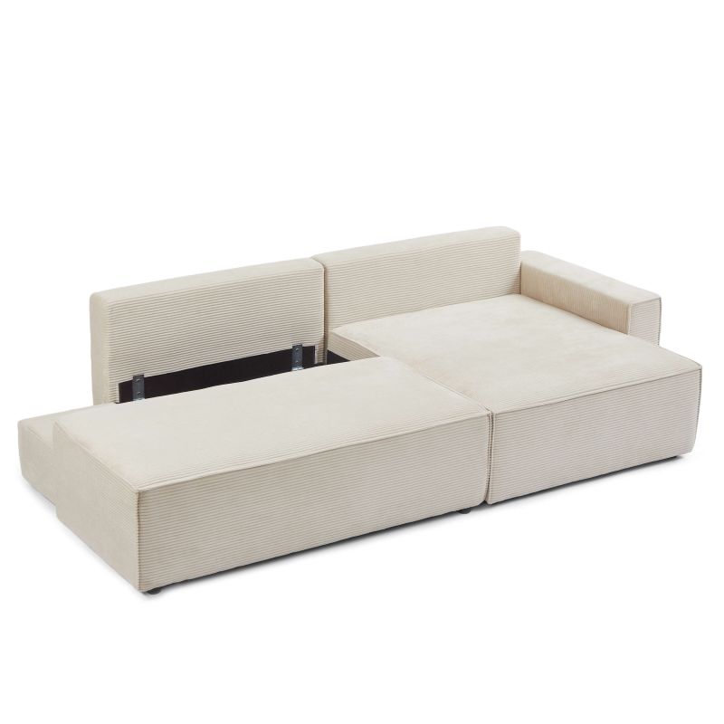 Canapé d'angle droit ouvert convertible ZOLA 4 places velours cotelé beige