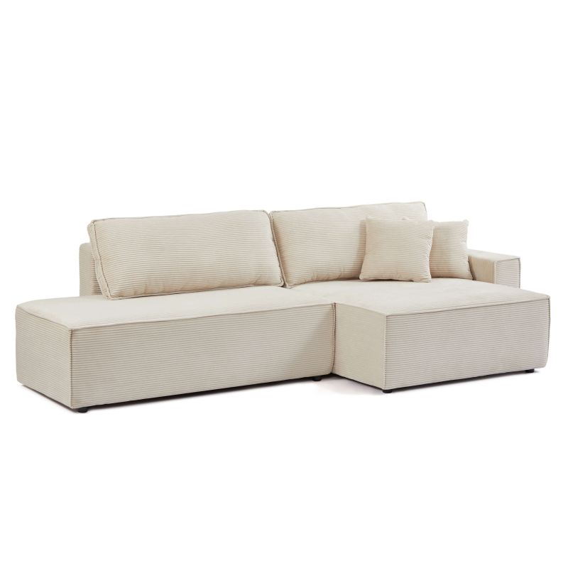 Canapé d'angle droit ouvert convertible ZOLA 4 places velours cotelé beige