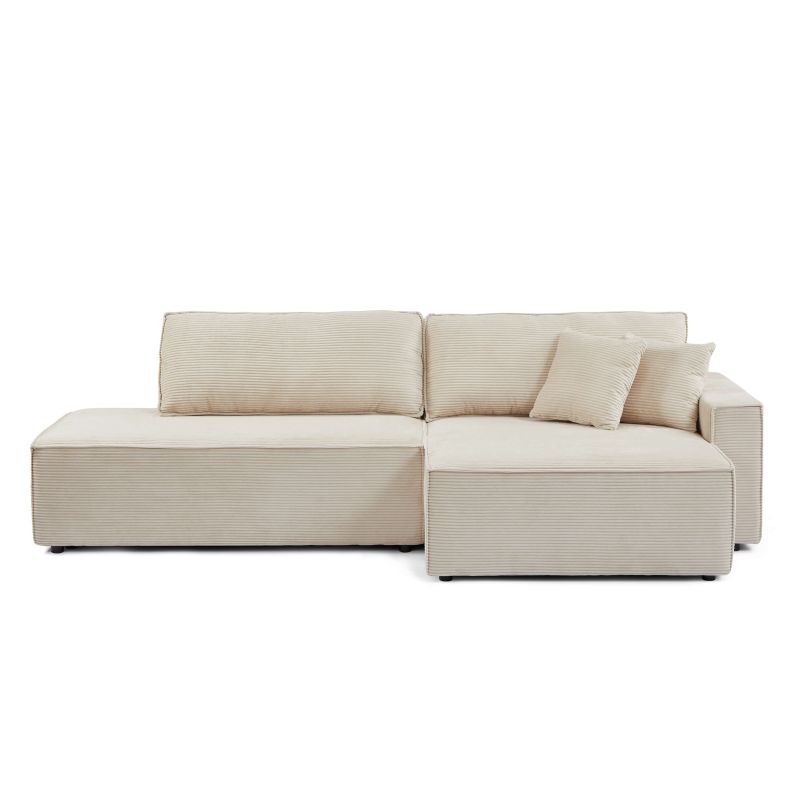 Canapé d'angle droit ouvert convertible ZOLA 4 places velours cotelé beige