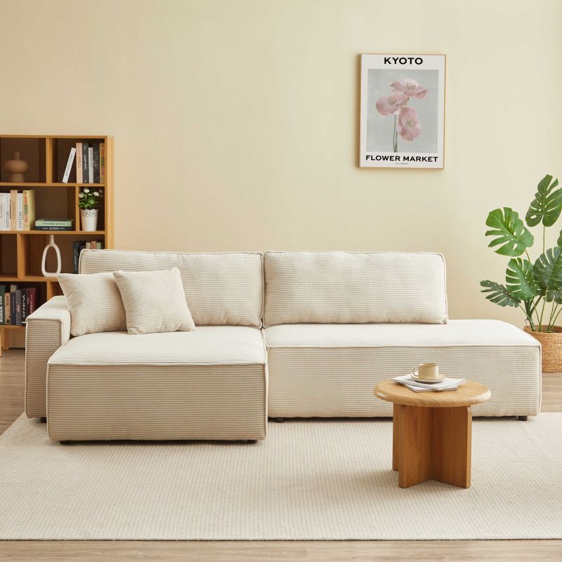 Canapé d'angle gauche ouvert convertible ZOLA 4 places velours cotelé beige