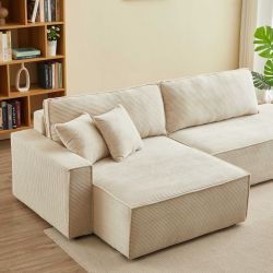 Canapé d'angle gauche ouvert convertible ZOLA 4 places velours cotelé beige