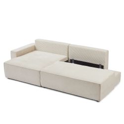 Canapé d'angle gauche ouvert convertible ZOLA 4 places velours cotelé beige