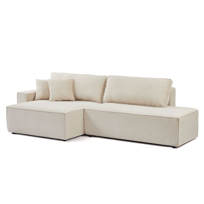 Canapé d'angle gauche ouvert convertible ZOLA 4 places velours cotelé beige