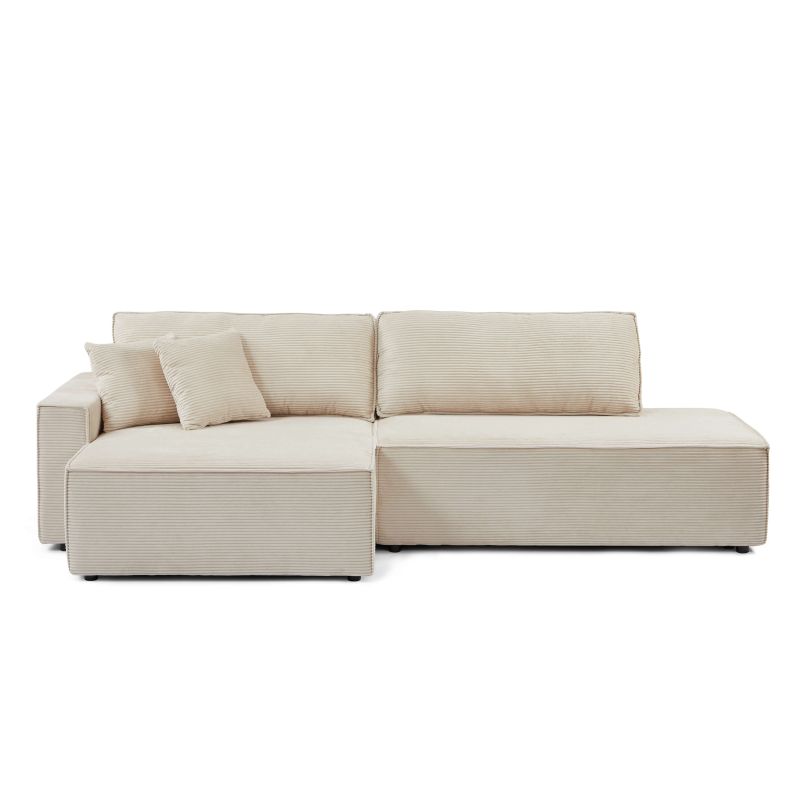 Canapé d'angle gauche ouvert convertible ZOLA 4 places velours cotelé beige