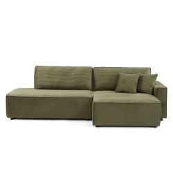 Canapé d'angle droit ouvert convertible ZOLA 4 places velours cotelé vert