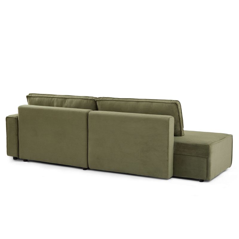 Canapé d'angle droit ouvert convertible ZOLA 4 places velours cotelé vert