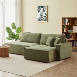 Canapé d'angle droit ouvert convertible ZOLA 4 places velours cotelé vert