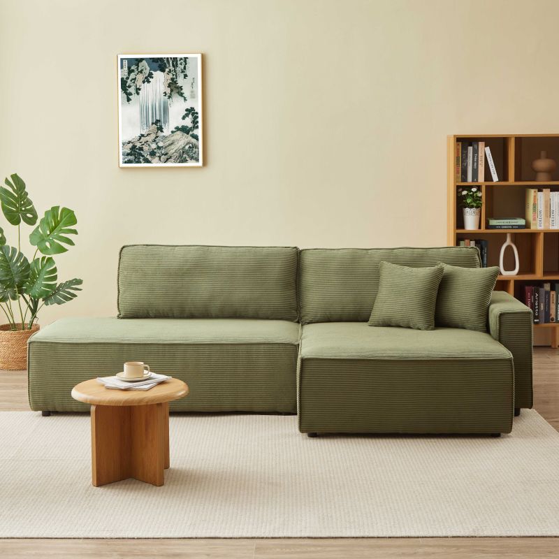 Canapé d'angle droit ouvert convertible ZOLA 4 places velours cotelé vert