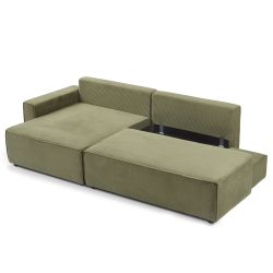 Canapé d'angle gauche ouvert convertible ZOLA 4 places velours cotelé vert
