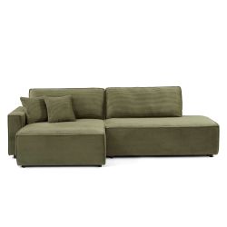 Canapé d'angle gauche ouvert convertible ZOLA 4 places velours cotelé vert