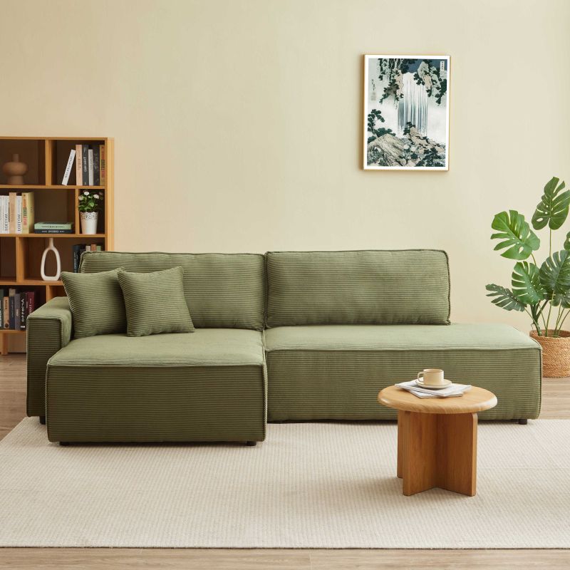 Canapé d'angle gauche ouvert convertible ZOLA 4 places velours cotelé vert