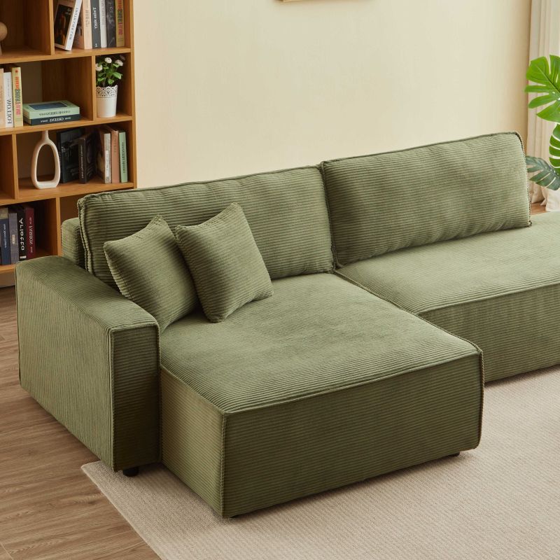 Canapé d'angle gauche ouvert convertible ZOLA 4 places velours cotelé vert