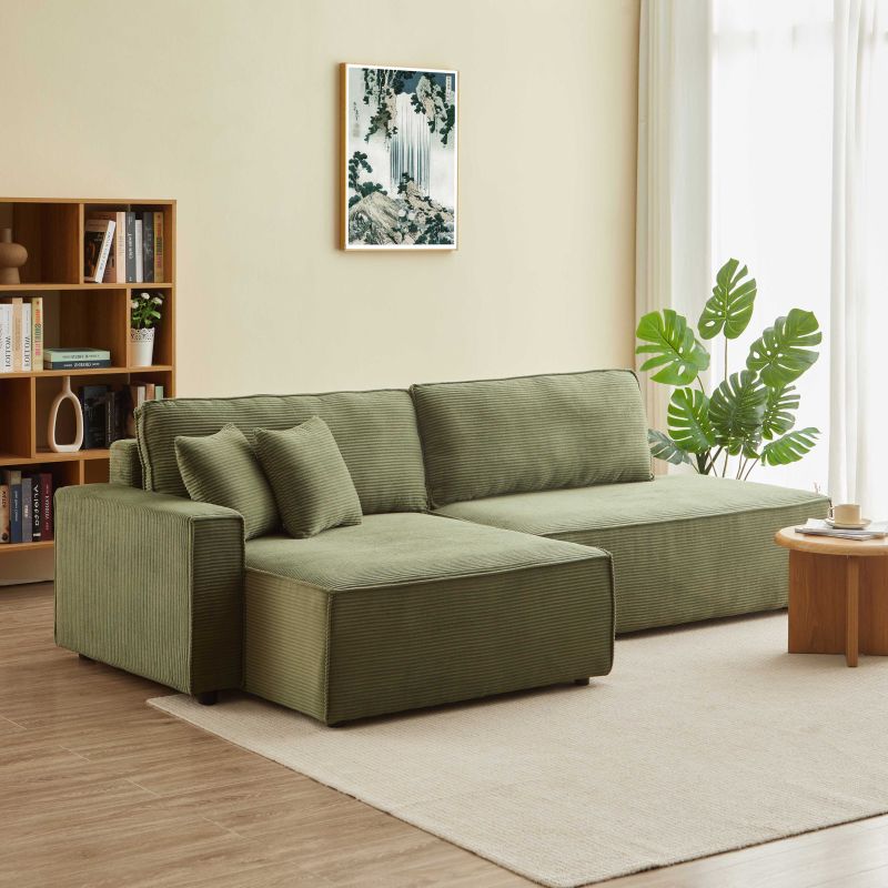 Canapé d'angle gauche ouvert convertible ZOLA 4 places velours cotelé vert