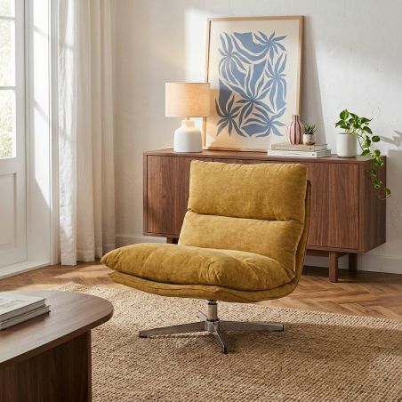 Fauteuil rotatif HYGEA 1 place tissu jaune moutarde