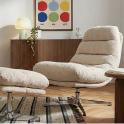 Fauteuil rotatif THEMIS 1 place + repose-pieds tissu blanc