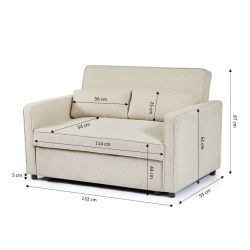 Canapé droit convertible NEVA 2 places tissu beige