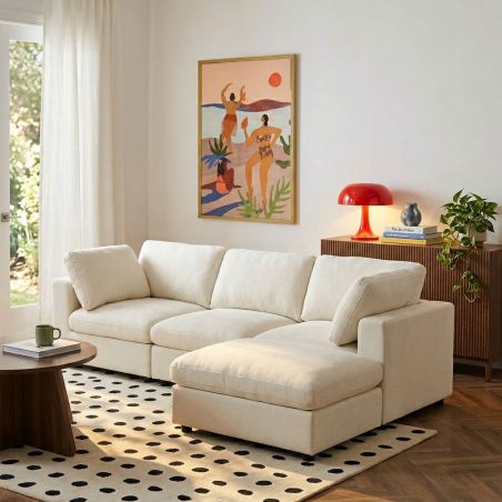 Canapé d'angle modulable MIZAR 4 places tissu beige