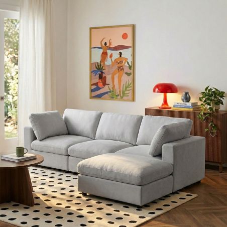 Canapé d'angle modulable MIZAR 4 places tissu gris