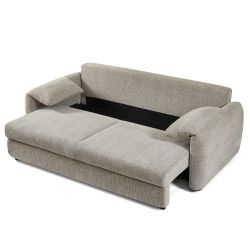 Canapé droit convertible ANGEA 3 places tissu chenille tramé taupe