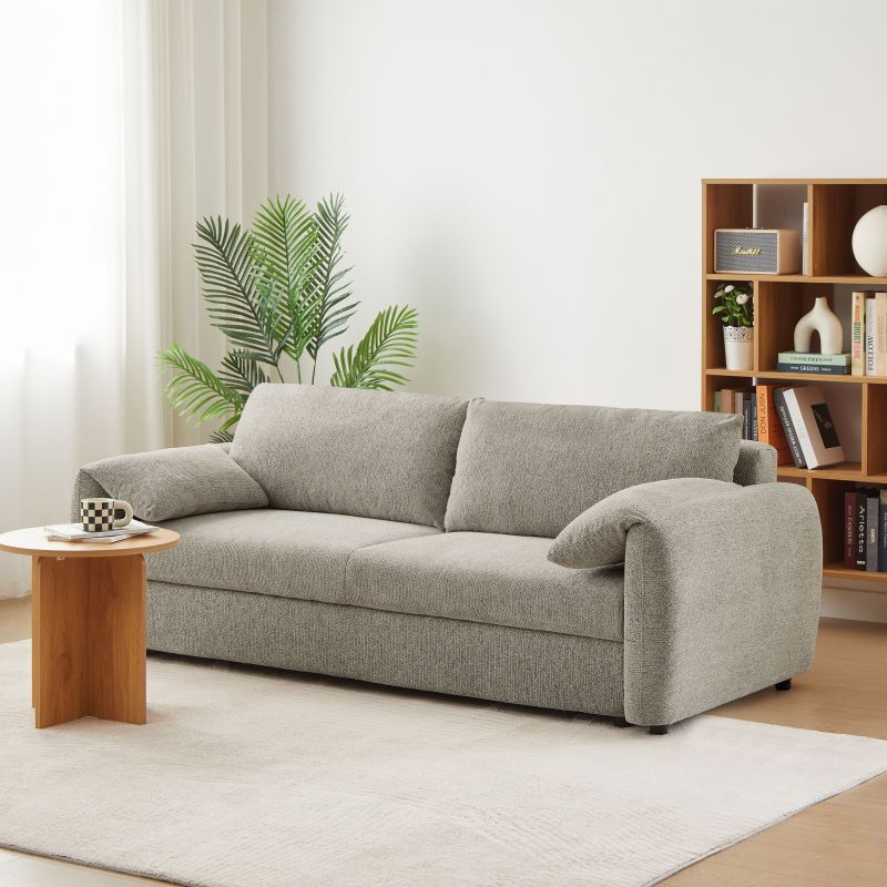 Canapé droit convertible ANGEA 3 places tissu chenille tramé taupe