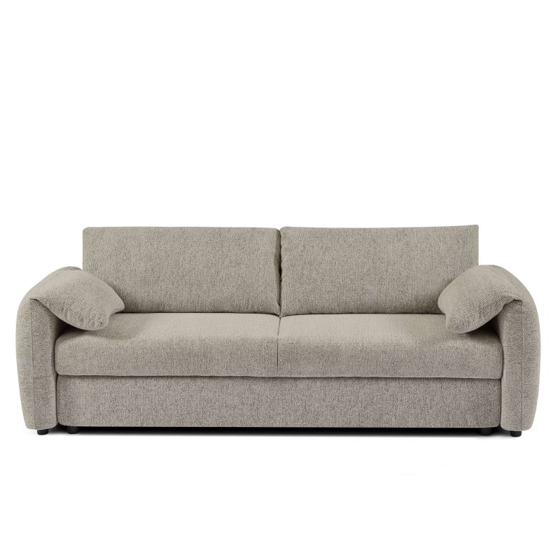 Canapé droit convertible ANGEA 3 places tissu chenille tramé taupe