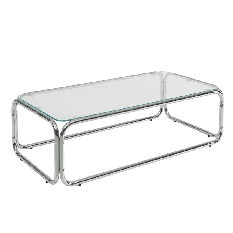 Table basse MAGGY verre trempé transparent et structure en chrome