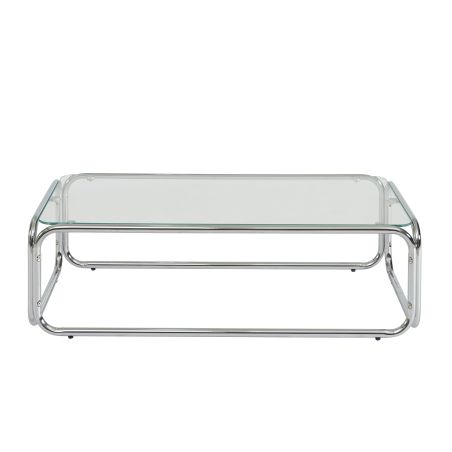 Table basse MAGGY verre trempé transparent et structure en chrome