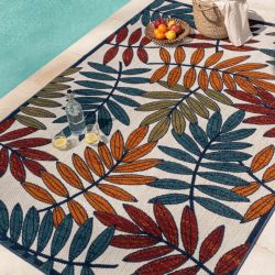 Tapis extérieur OHAA motif feuilles coloré 200x290 cm