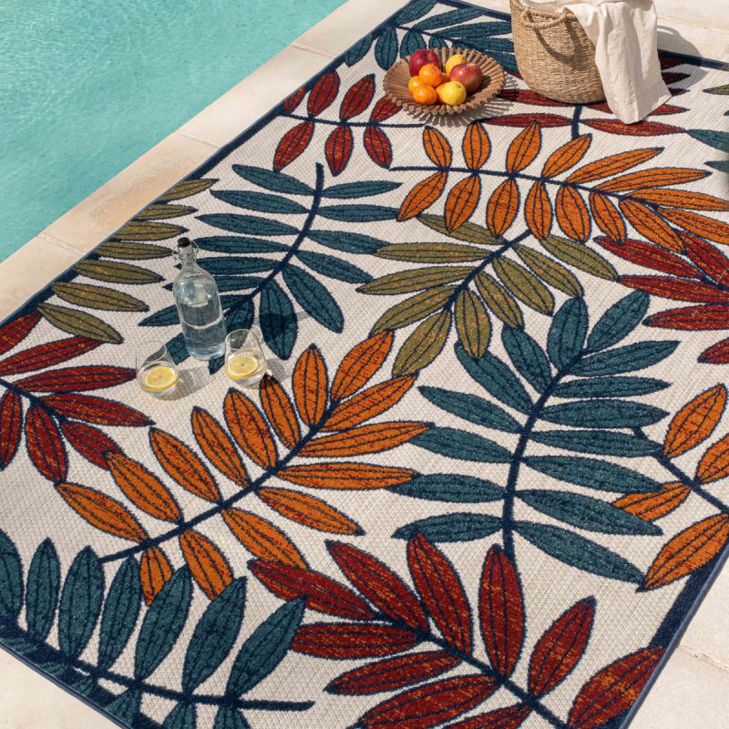Tapis extérieur OHAA motif feuilles coloré 200x290 cm