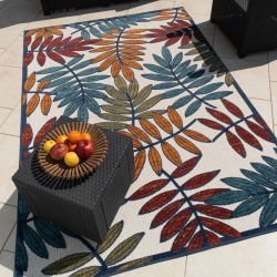 Tapis extérieur OHAA motif feuilles coloré 200x290 cm