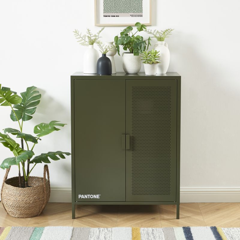 Buffet PANTONE métal vert olive 2 portes 75cm