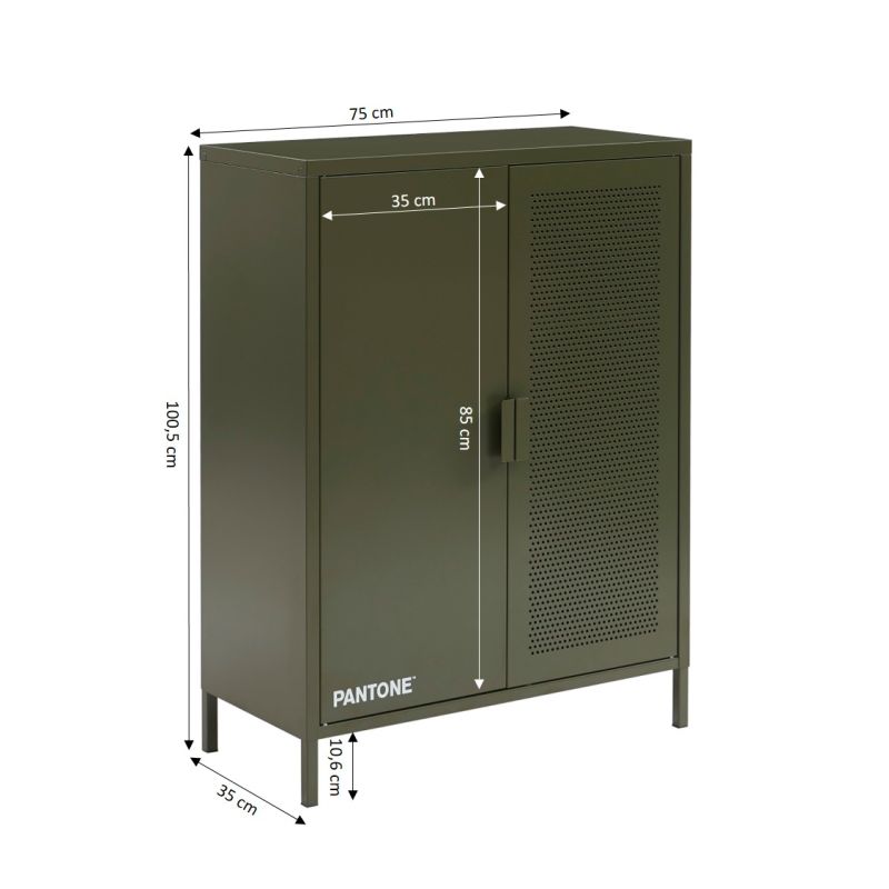 Buffet PANTONE métal vert olive 2 portes 75cm