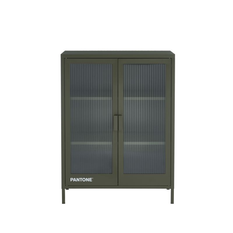 Buffet PANTONE vert olive foncé portes en verre cannelé 75cm