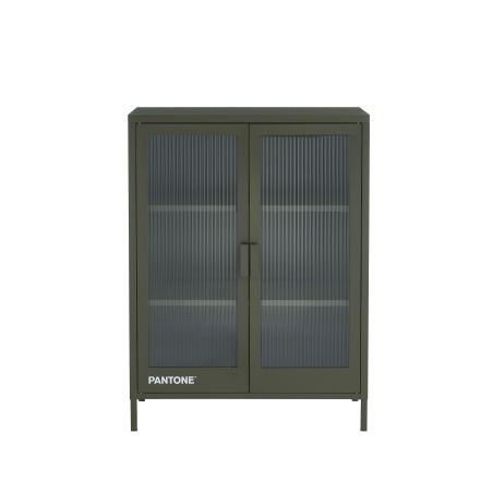 Buffet PANTONE vert olive foncé portes en verre cannelé 75cm