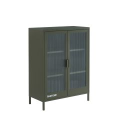 Buffet PANTONE vert olive foncé portes en verre cannelé 75cm