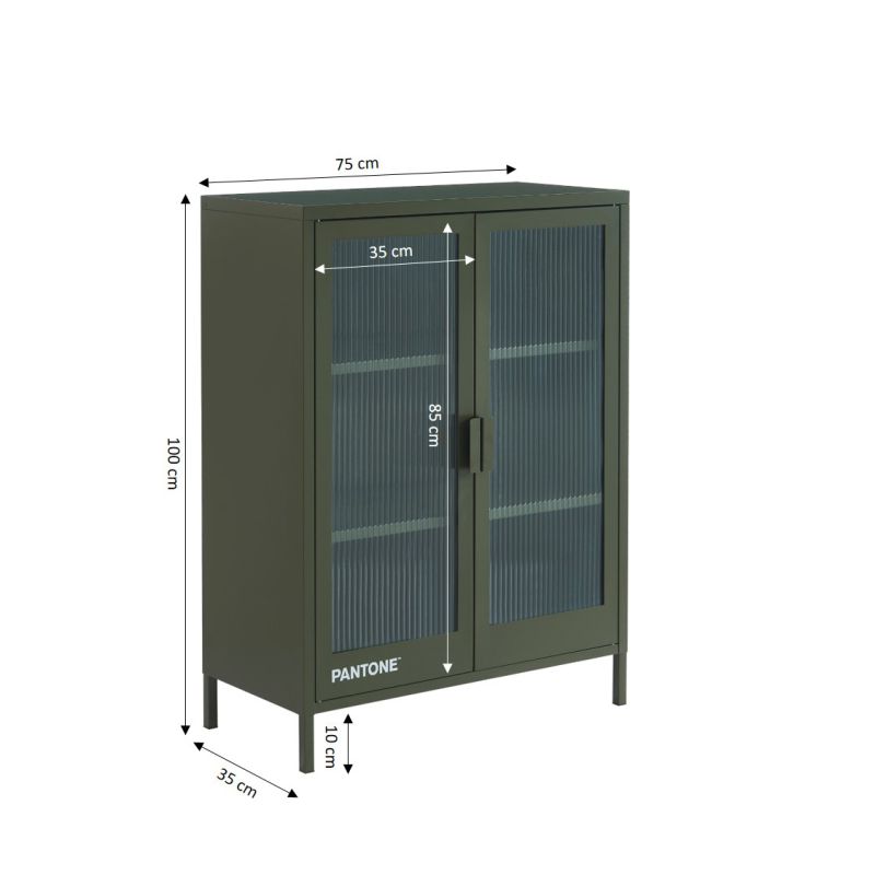 Buffet PANTONE vert olive foncé portes en verre cannelé 75cm
