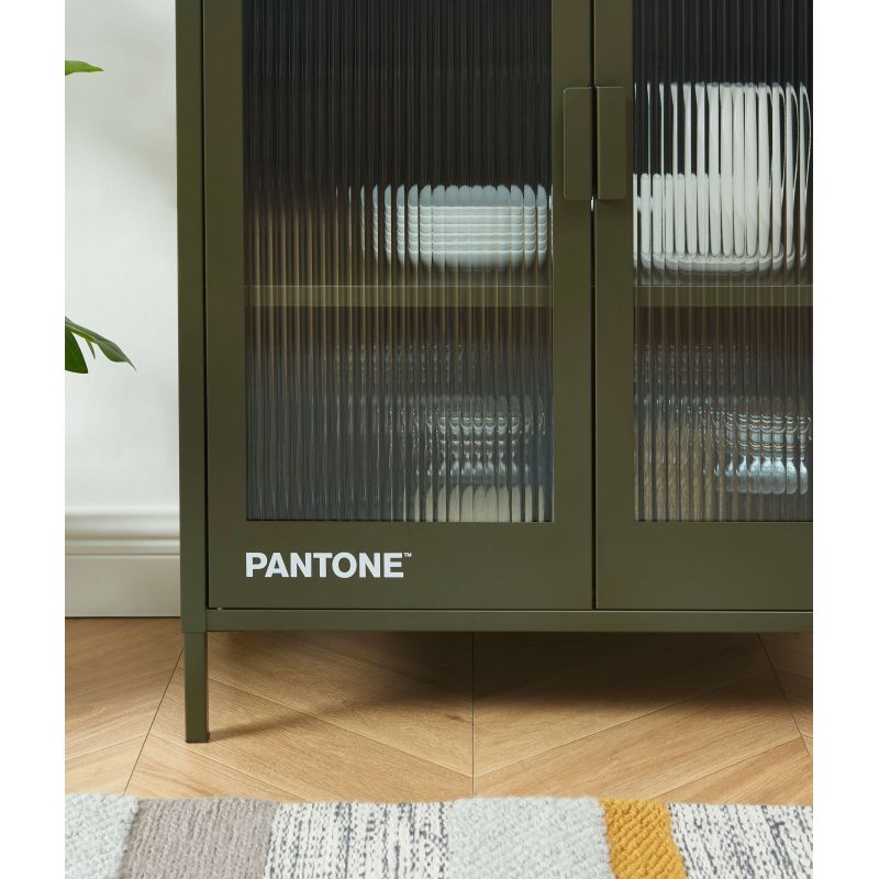 Buffet PANTONE vert olive foncé portes en verre cannelé 75cm