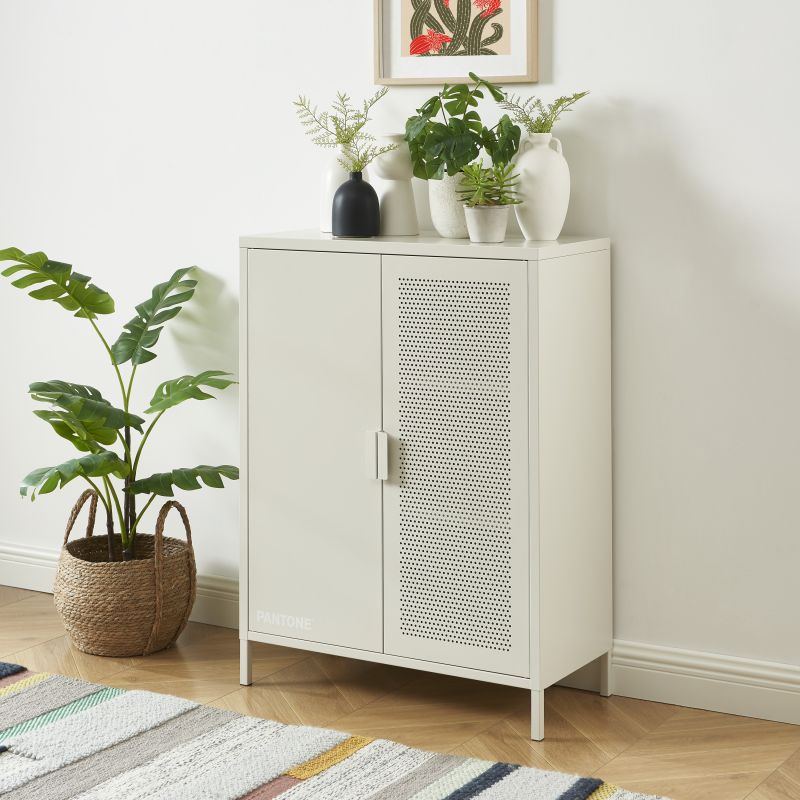 Buffet PANTONE métal beige sable 2 portes 75cm