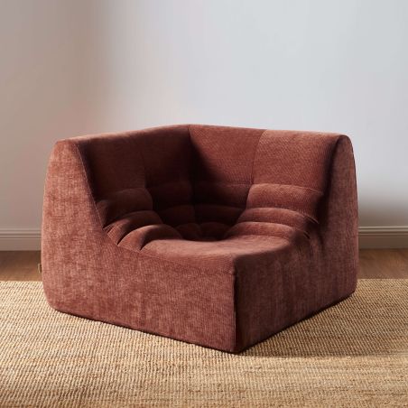 Chauffeuse d'angle JANIS modulable 1 place velours bordeaux