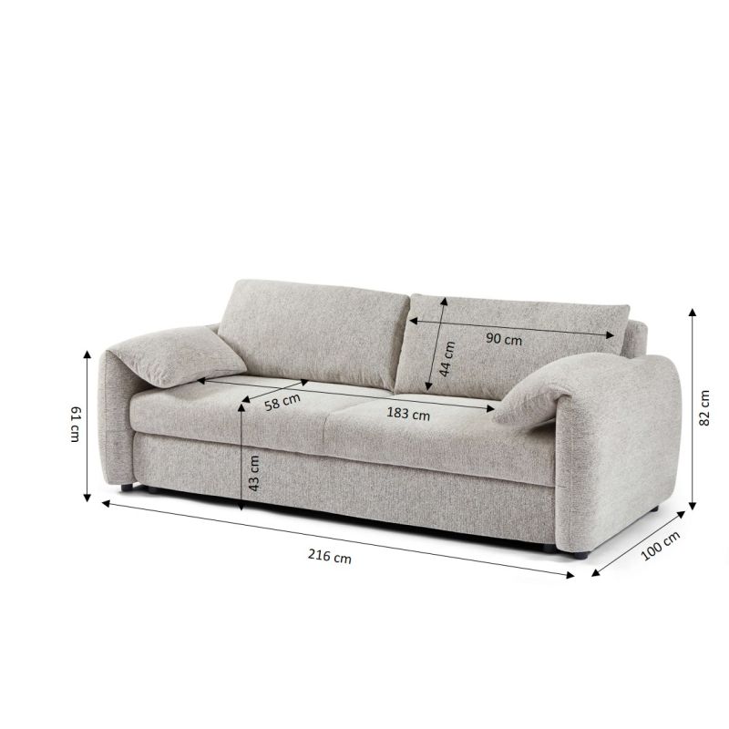 Canapé droit convertible ANGEA 3 places tissu chenille tramé beige