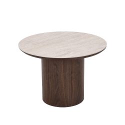 Table basse LOFA placage noyer et plateau céramique effet travertin 60cm