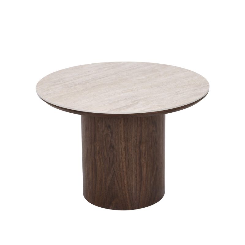 Table basse LOFA placage noyer et plateau céramique effet travertin 60cm
