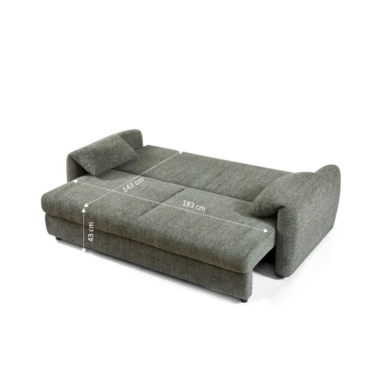 Canapé droit convertible ANGEA 3 places tissu chenille tramé vert