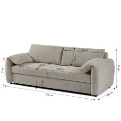 Canapé droit convertible ANGEA 3 places tissu chenille tramé taupe