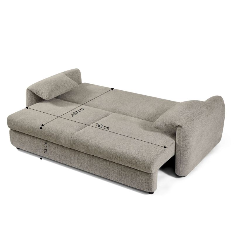Canapé droit convertible ANGEA 3 places tissu chenille tramé taupe